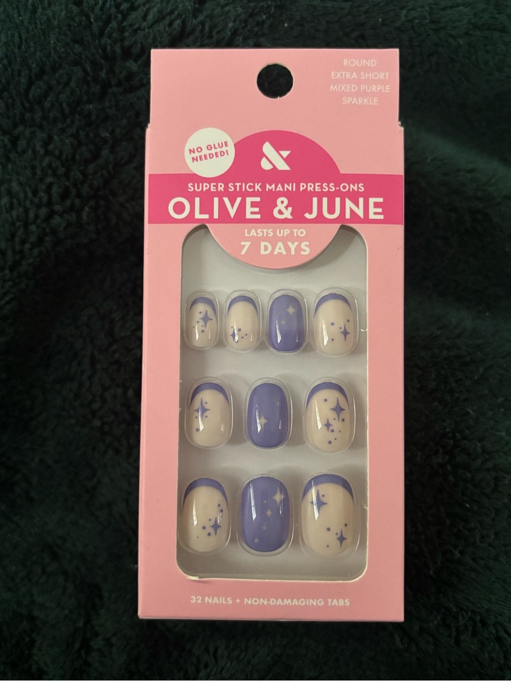 Olive & June Press On Nails - The Super Stick Mani - Mixed Purple Sparkle
